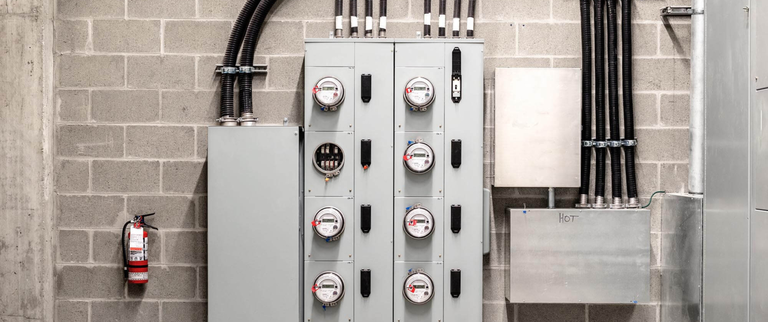 Front view of various electrical meters